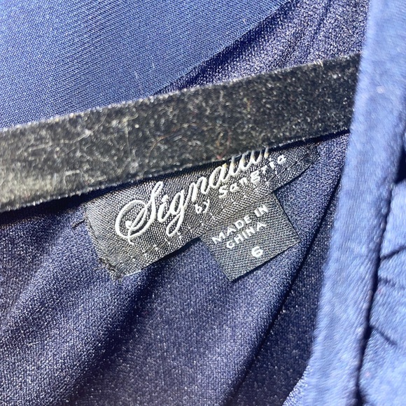 SIGNATURE BY SANGRIA LADY NAVY BLUE RUNCHED FABRIC JERSEY KNIT STRETCH DRESS 10 - Picture 5 of 5